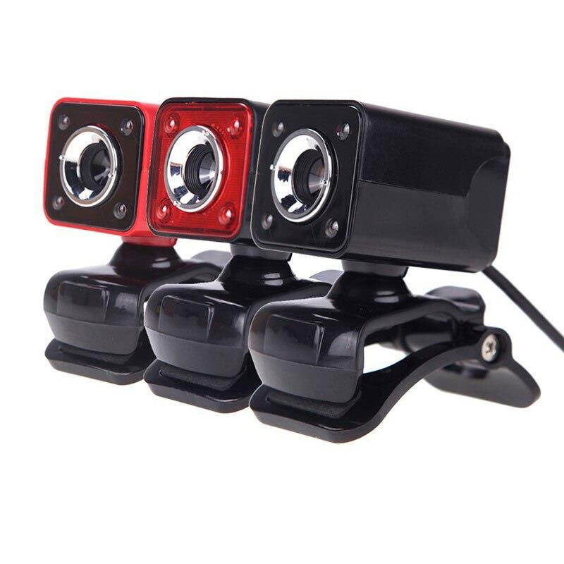 HD Webcam 12 Mega 4 Leds Night Vision CMOS USB Web Camera Digital Video  Built-in Microphone 360 Degree Rotaion Clip-on red