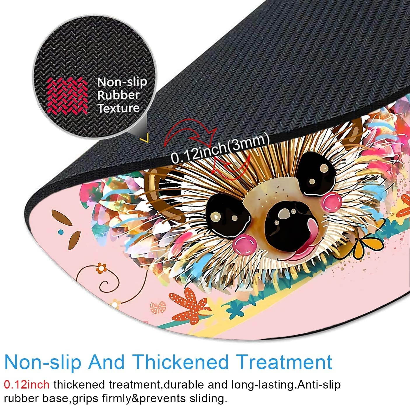 Pink Cute Hedgehog Round Mouse Pad Personalized Design Mouse Pads Small Size Non-Slip Rubber Base Mousepad for Laptop & Computer