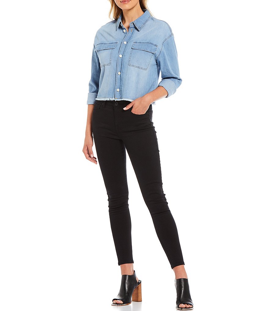 Buffalo David Bitton Bonnie Crop Denim Point Collar Long Cuff Sleeve Shirt