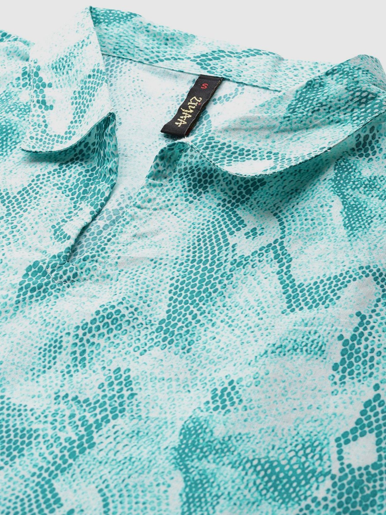 Ziyaa Blue Cotton Printed Kaftan Pyjama Set