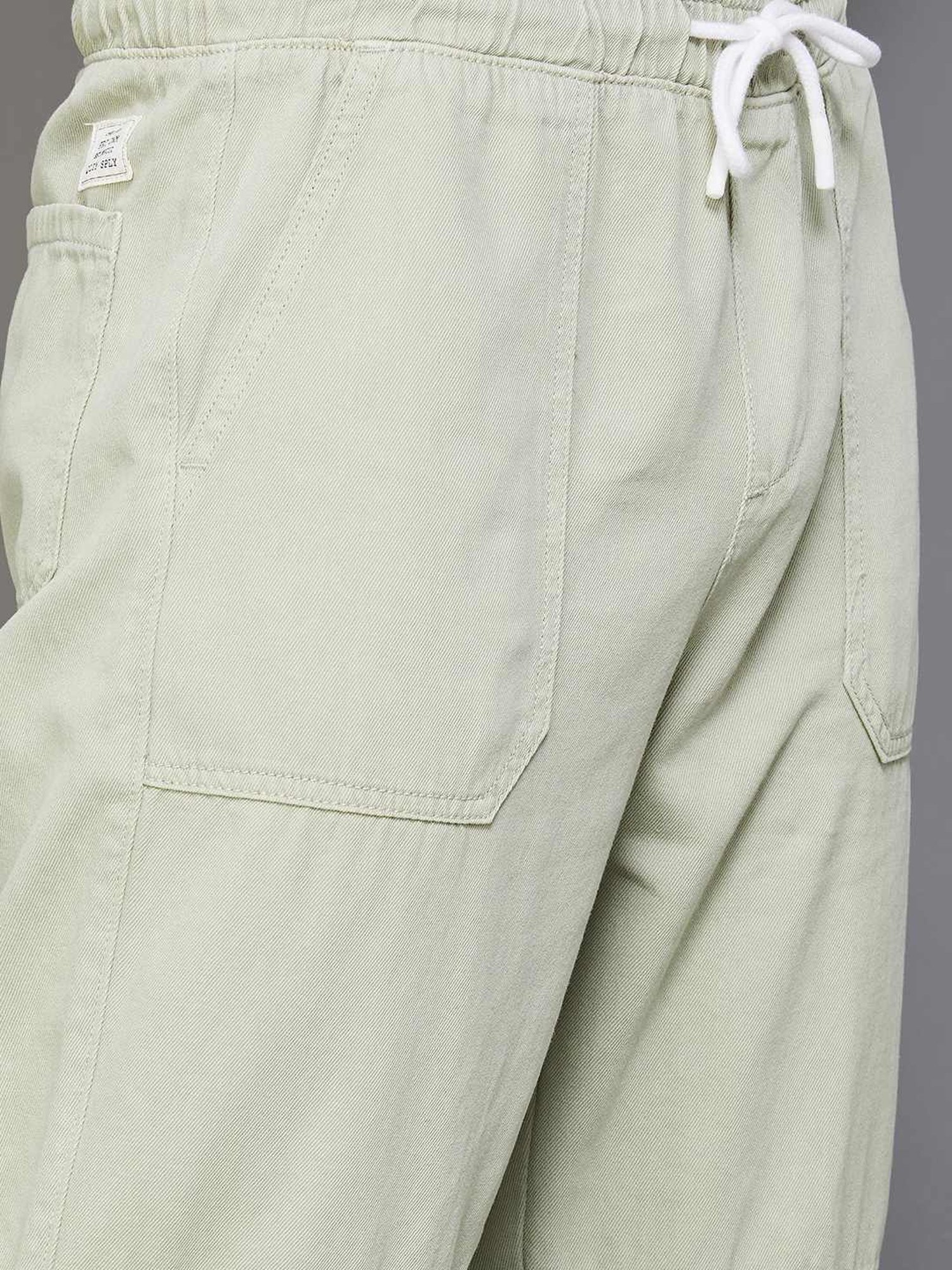 WES Casuals by Westside Olive Relaxed-Fit Mid-Rise Cotton Blend Joggers