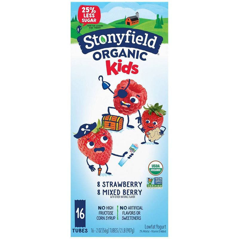 Stonyfield Organic Kids' Strawberry & Mixed Berry Lowfat Yogurt - 16ct/2oz Tubes