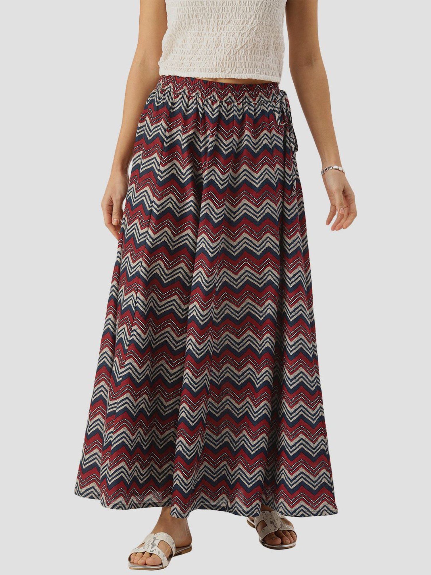 KSUT Brown & Blue Cotton Printed Palazzos