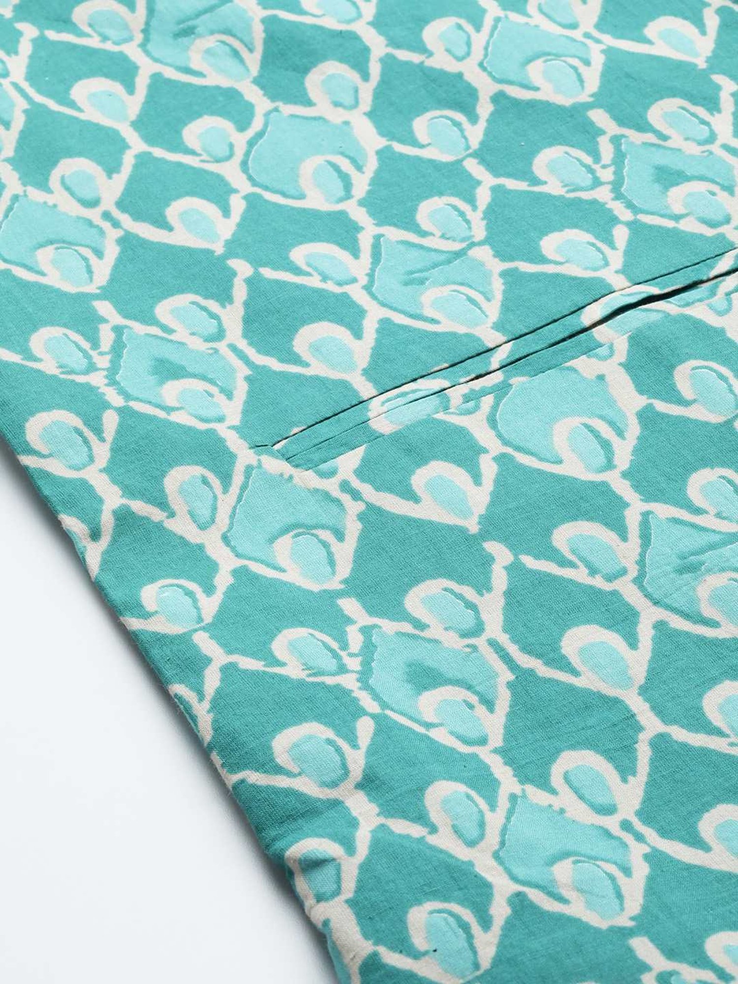 See Designs Green Cotton Regular Fit Printed Nehru Jacket