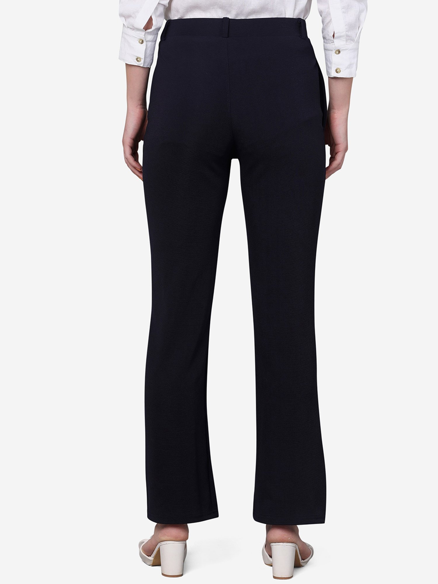 FITHUB Navy Regular Fit High Rise Trousers