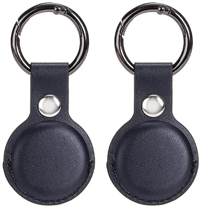 Portable Protective Case for AirTag 2021(2Pack), Suublg PU Leather Multiple Color Skin Anti-Scratch Cover Tracker Holder with Key Ring Compatible with AirTag Finder 2021 1st Generation - Black