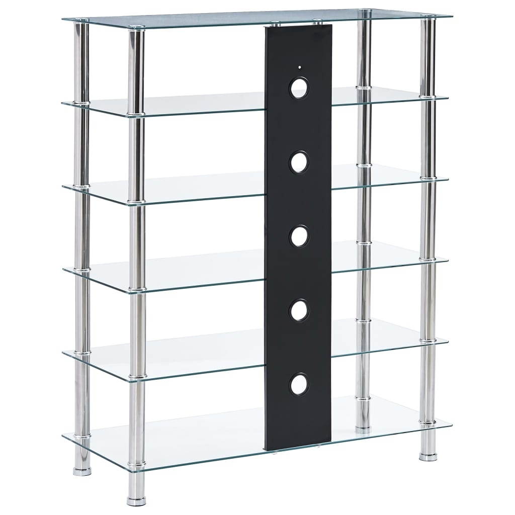 vidaXL HiFi Stand 6-Tier Transparent 35.4" Tempered Glass Sideboard Console