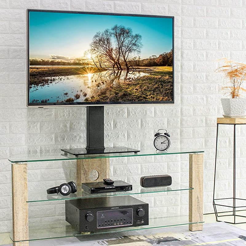 Universal Swivel Tabletop TV Stand with Mount for 37 40 42 47 50 55 60 65 70 inch Flat or Curved Screen TVs with Tempered Glass Base Height AdjustmentVESA 400x400mm