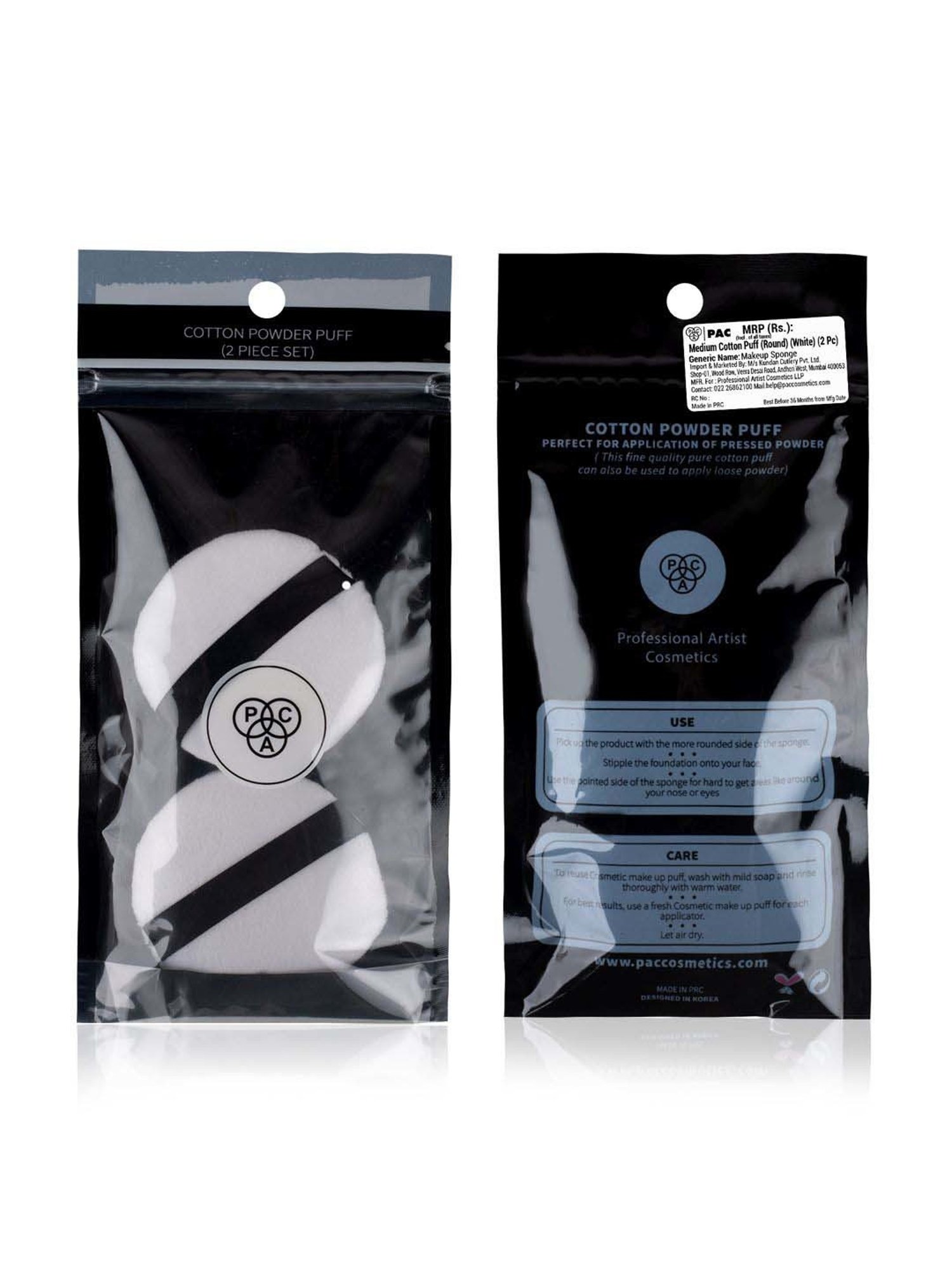 PAC Medium Cotton Puff Round White - 2 Pcs