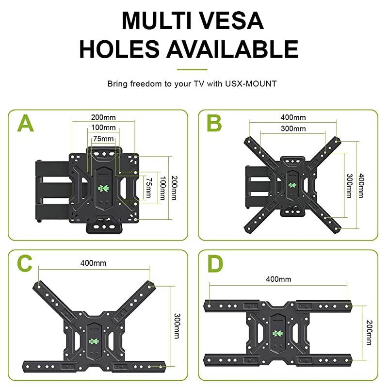 Full Motion Swivel Articulating Tilt TV Wall Mount Bracket for 26-55" LED, OLED and 4K TVs, TV Mount Fit for 32, 40, 50 TV with VESA Up to 400x400mm-Weight Capacity Up to 60lbs