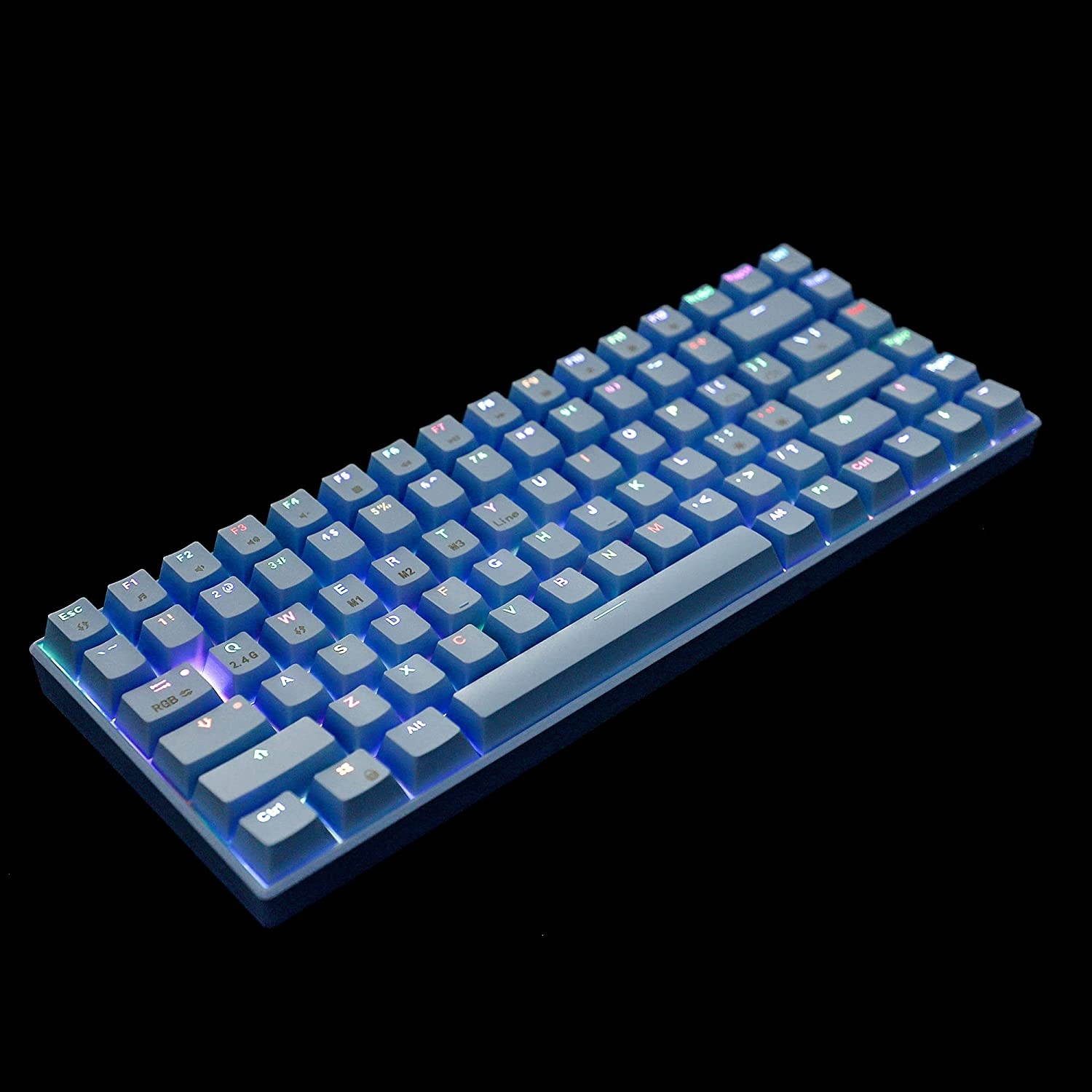 TYX84 80% RGB Detachable USB Wired Bluetooth 2.4G Three Mode Outemu Switches Double Shot PBT Keycap Mechanical Keyboard (Outemu Black, Blue Case)