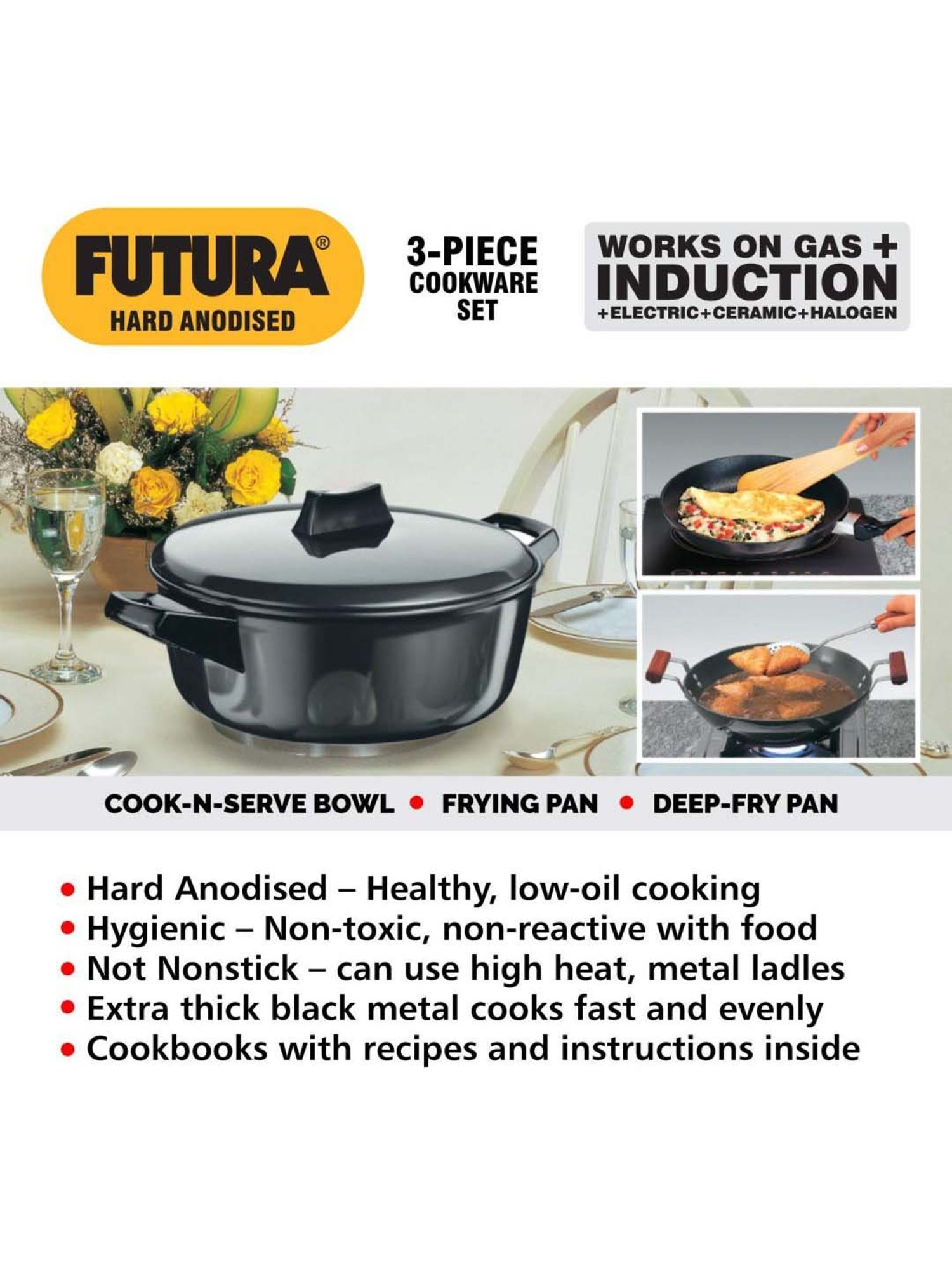 Hawkins Futura Black Aluminium 3 Piece Cookware Set