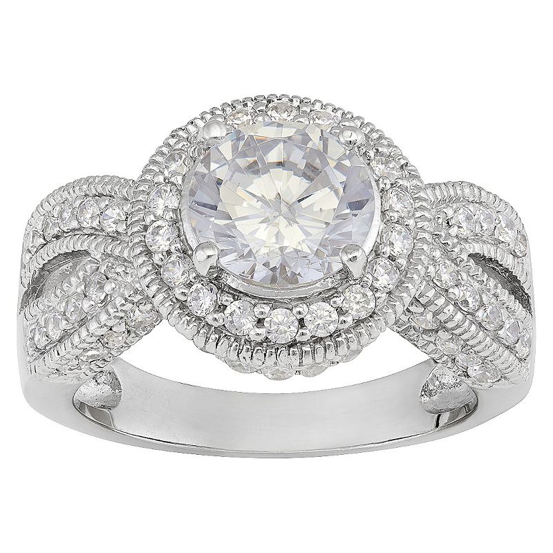 2.83 CT. T.W. Twisted Halo Cubic Zirconia Ring In Sterling Silver - (9)