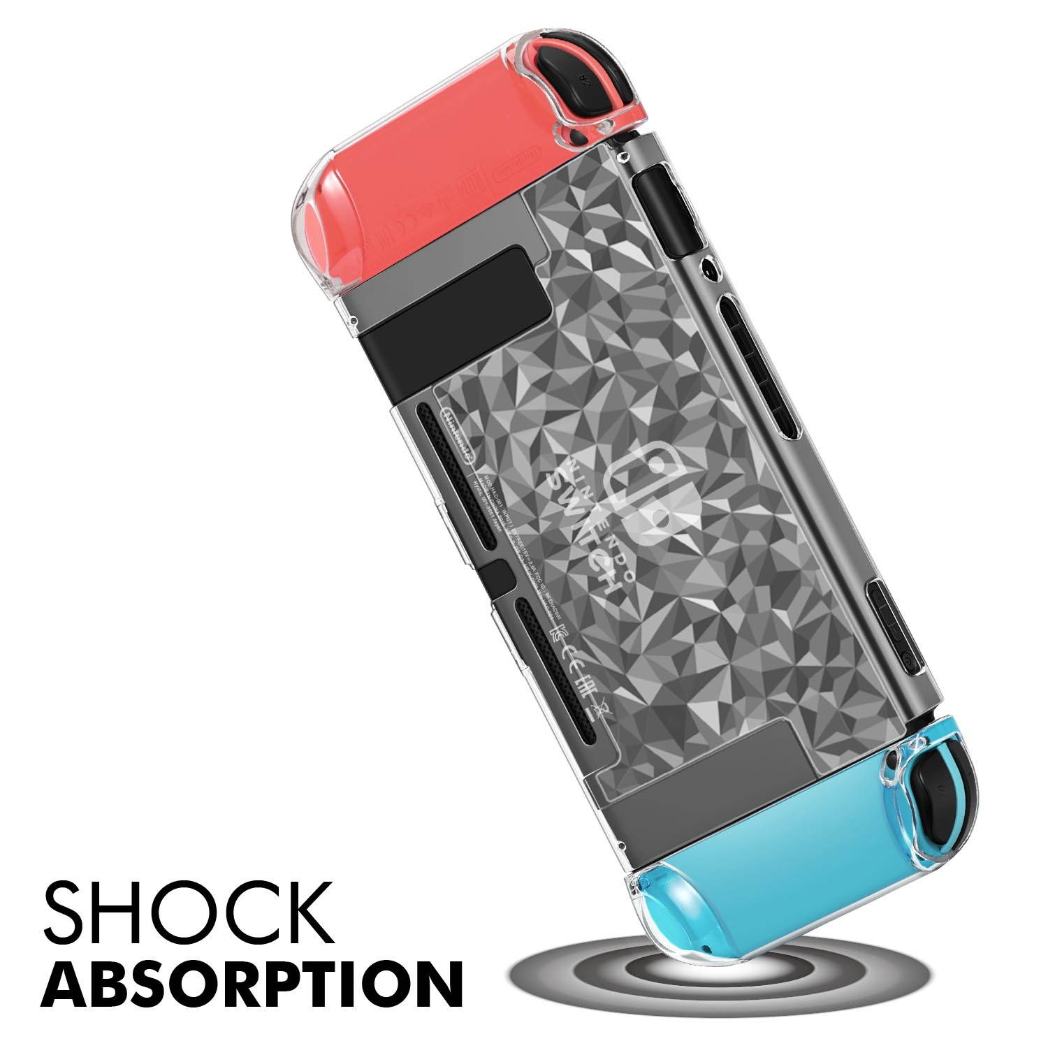 Dockable Case Cover for Nintendo Switch Console and Joy-Con Controller - Set with 6Pcs Thumb Thumbstick Cap Accessories, Plastic Hard Protective Shell, Anti-Scratch Shockproof (Clear Diamond)