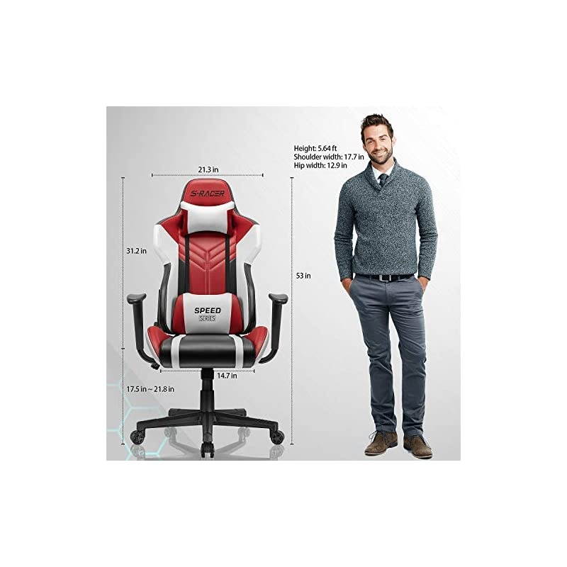Gaming Chair Racing Style High-Back PU Leather Office Chair Computer Desk Chair Executive and Ergonomic Swivel Chair with Headrest and Lumbar Support (Red)