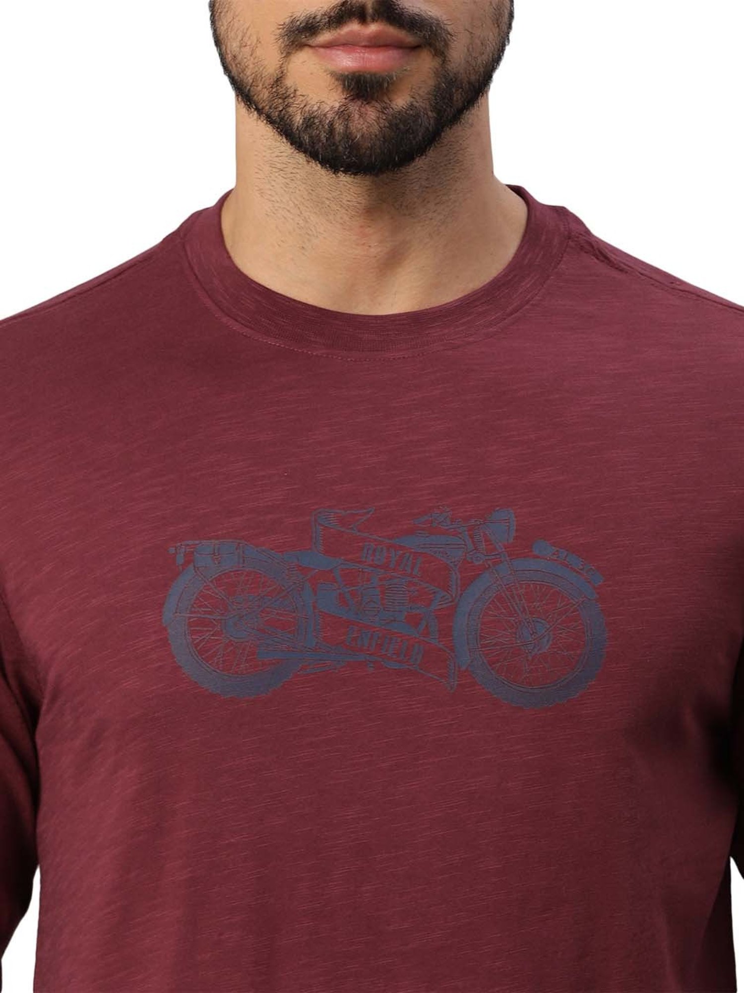 Royal Enfield Retro Rider Burgundy Regular Fit Printed Crew T-Shirt