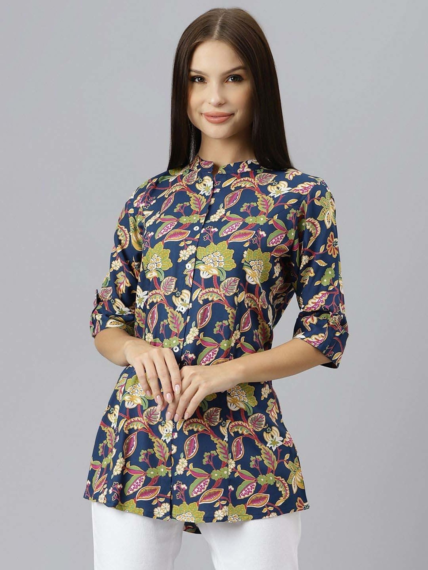 Divena Navy Floral Print Top