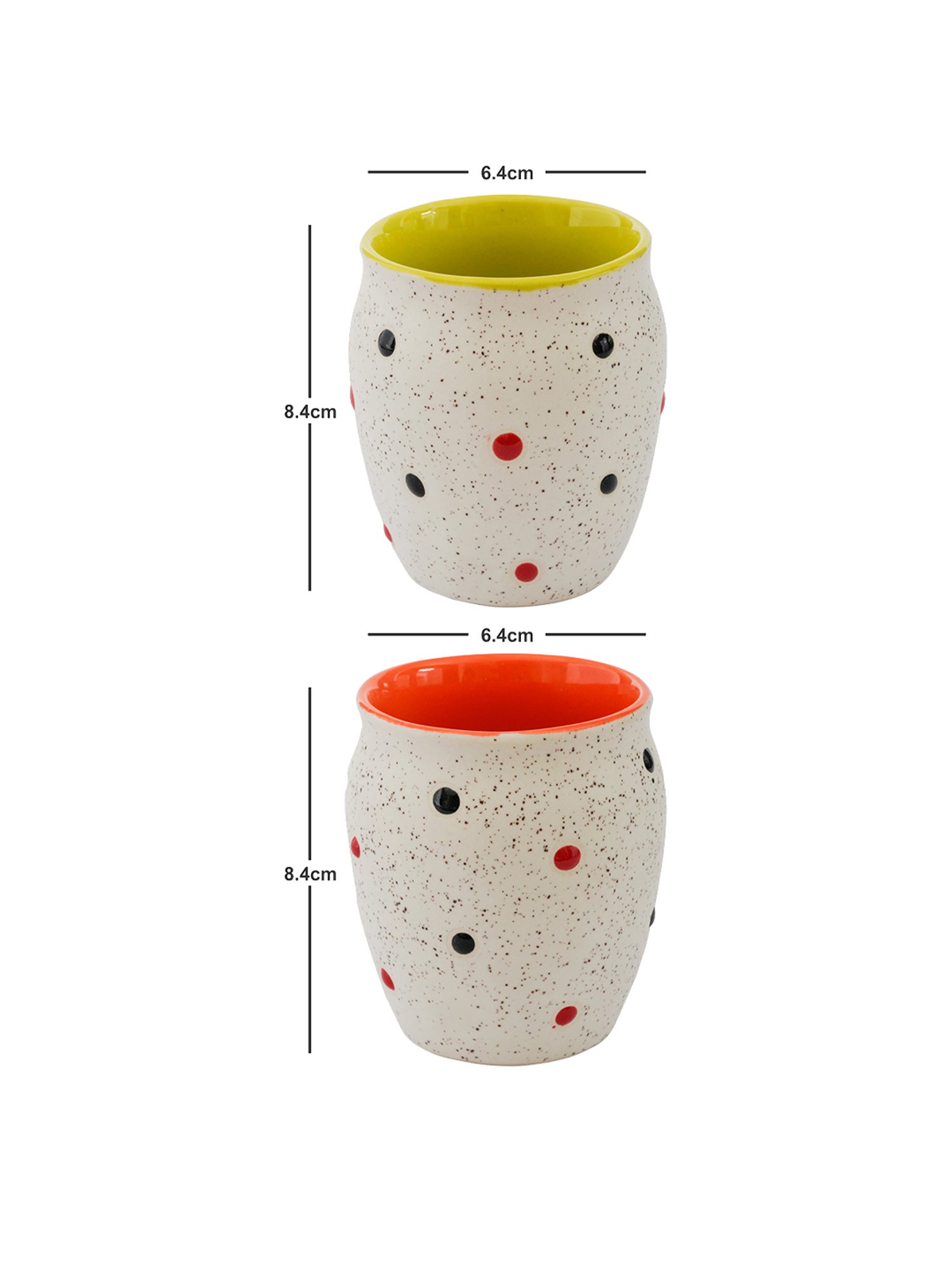 ROXX Printed Multicolor Stoneware Coffee Dotty Kulhar - Set of 6 (180ml)