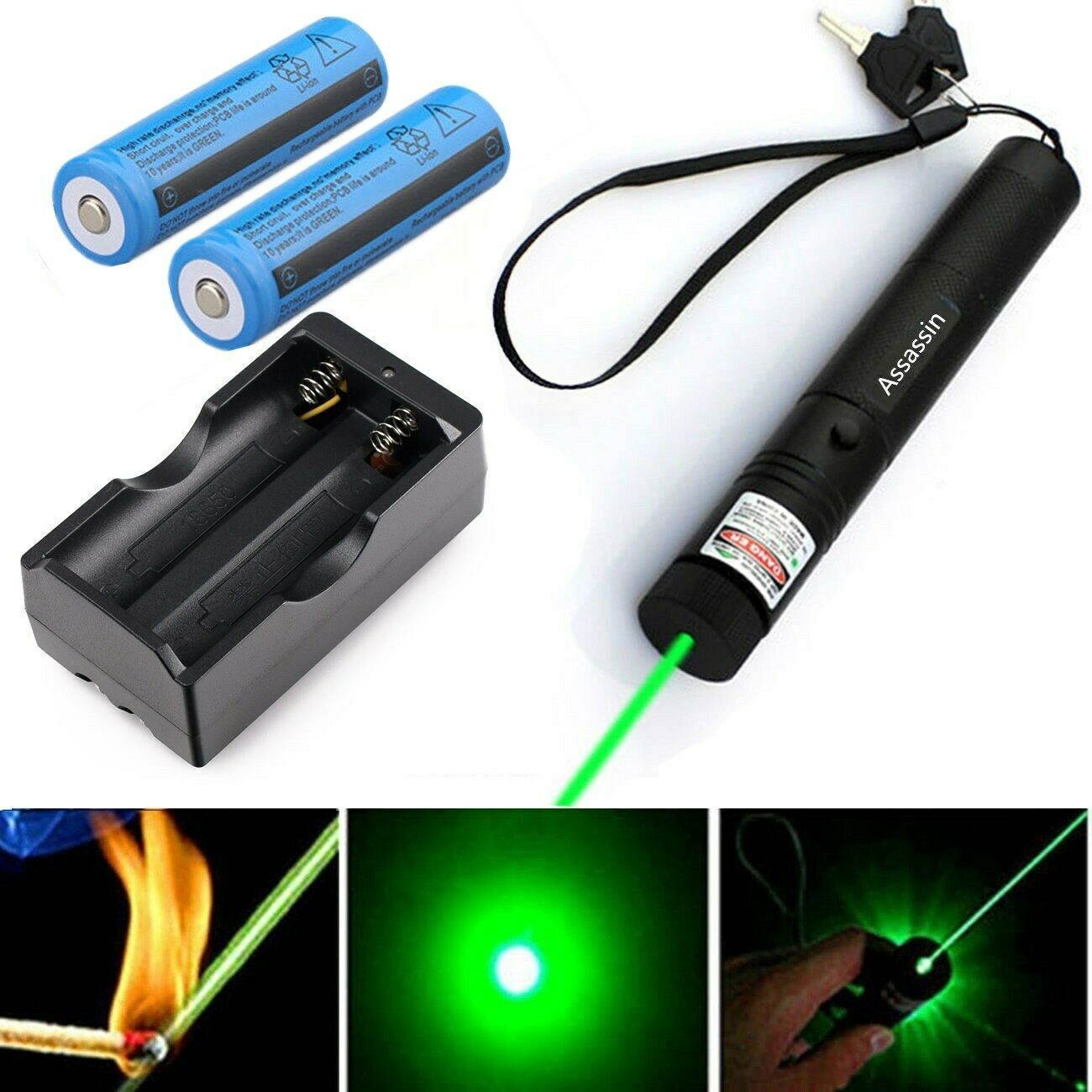 990Miles 532nm 301 Green Laser Pointer Lazer Pen+2 x 18650 Battery+Dual Charger