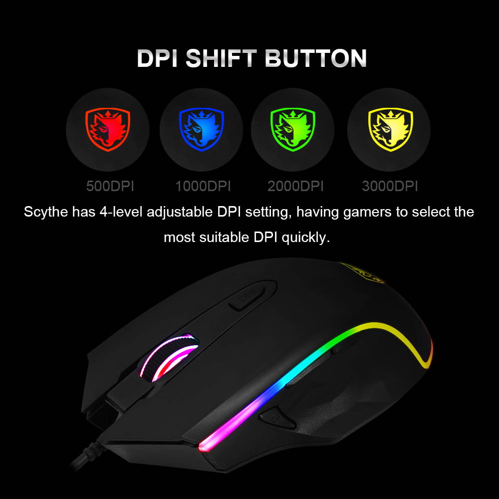 SADES Scythe FPS Gaming Mouse 4000DPI 7 programmable buttons 11 RGB lighting Opto-electronic Ambidextrous Ergonomic Mouse
