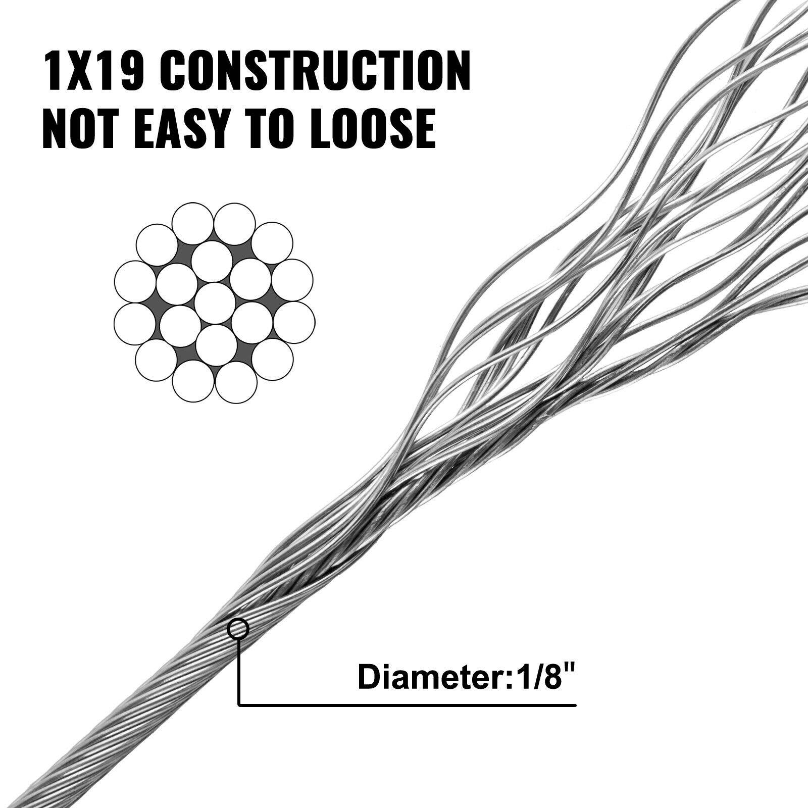 VEVOR 316 Stainless Steel Wire Rope Steel Wire Cable 1/8in x 1000ft 1760lbs 1x19