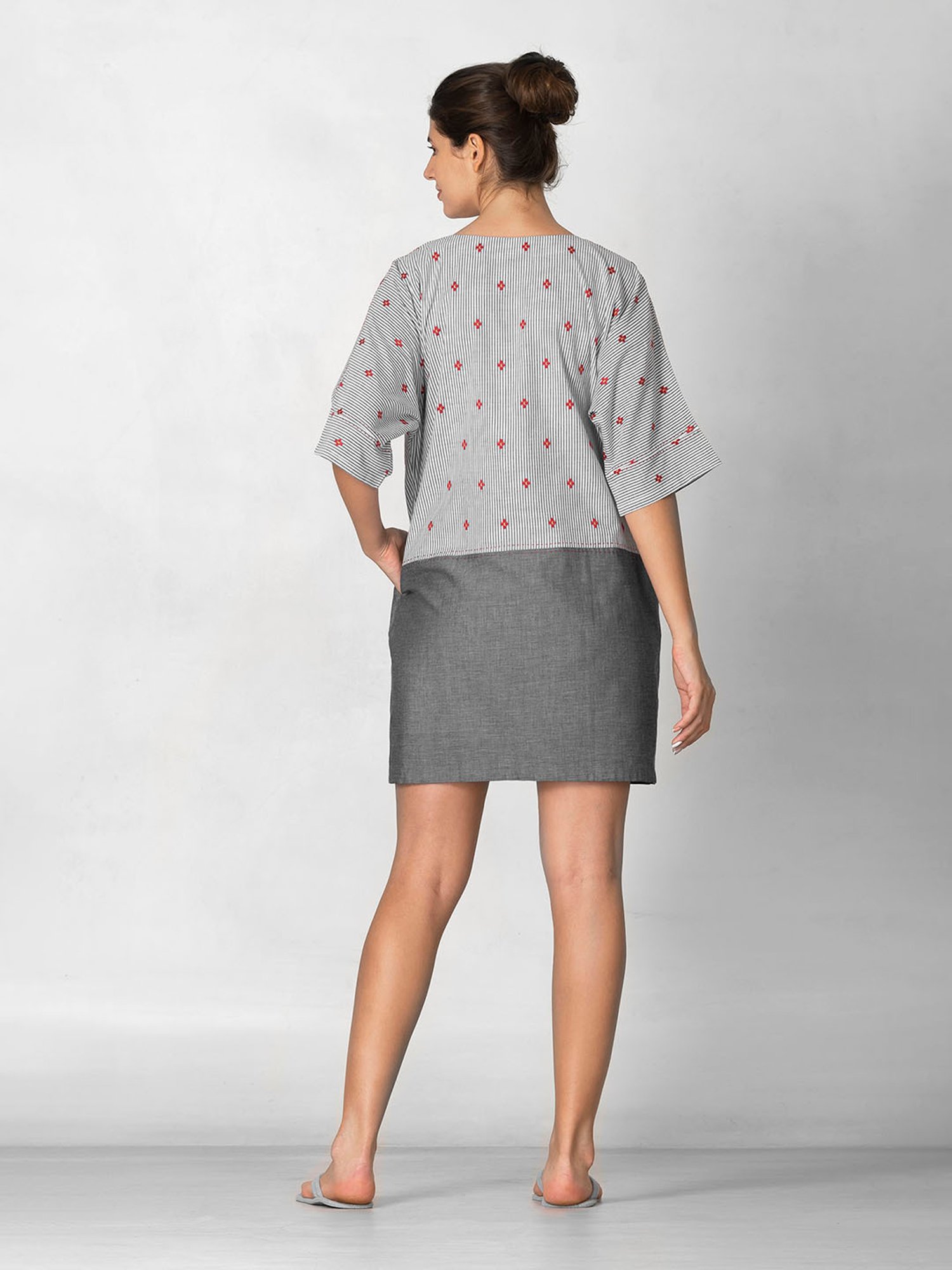 The Calm Collective Grey Embroidered Night Dress