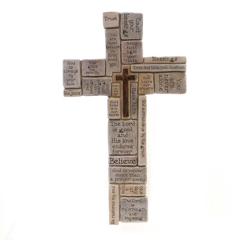 Home Decor 15.25" Crossword Wall Cross Believe Rejoice Trust  -  Wall Sign Panels