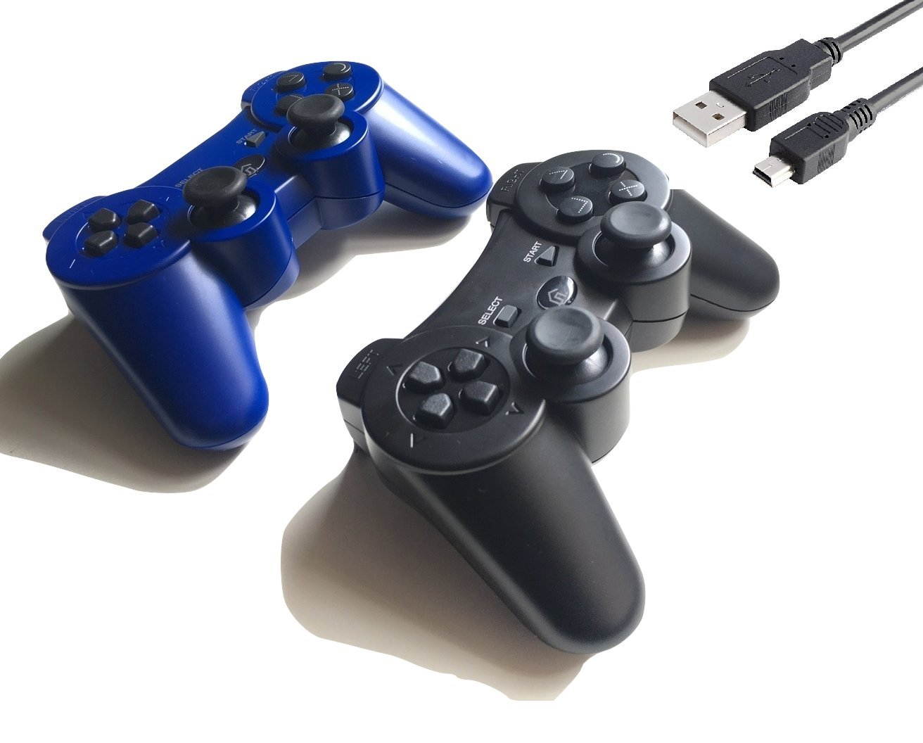 Ps3 Controller Wireless Controller with Charger Cable - 2 Pack Dual Vibration ( Blue and Black - Compatible with Playstation 3 PS3 ) by IHK