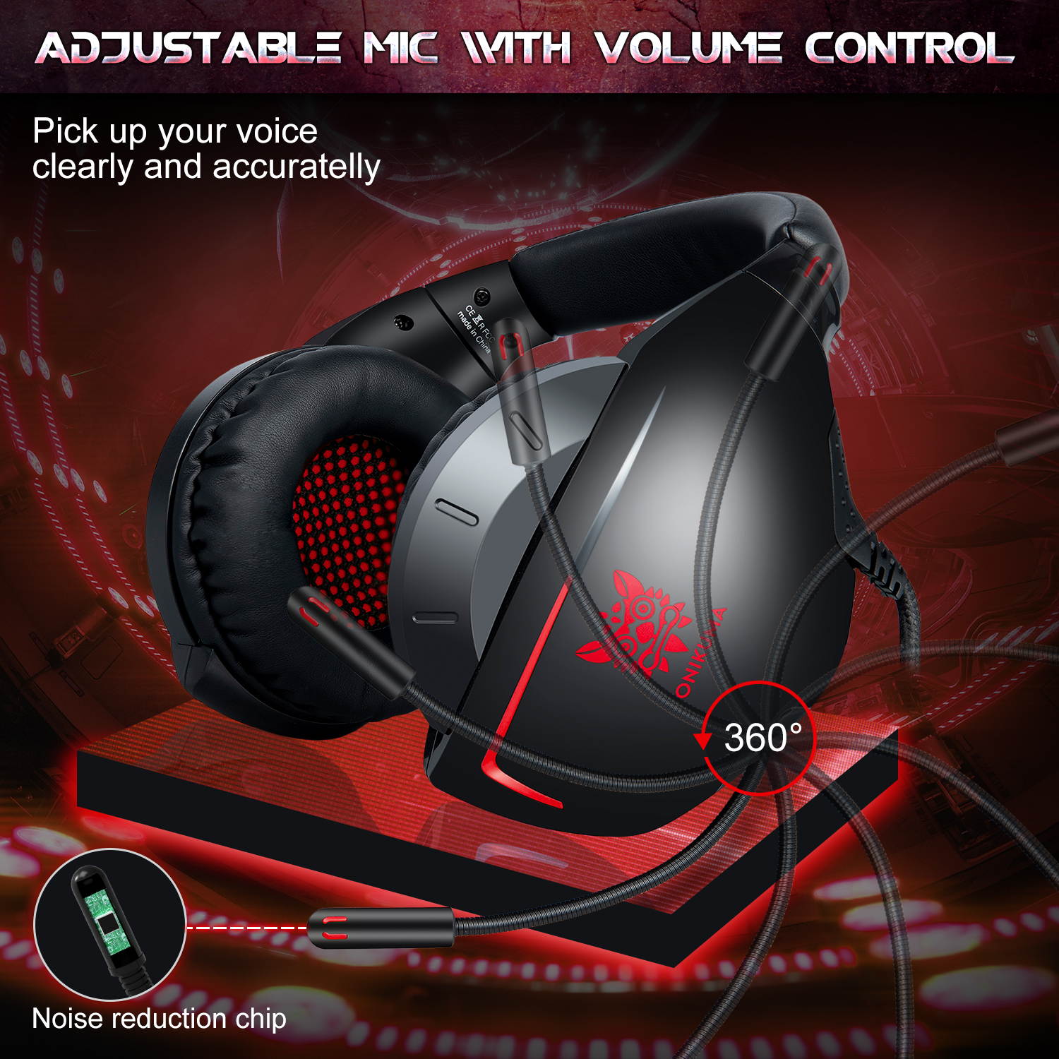 ONIKUMA K7 Gaming Headset Over-ear Dynamic Stereo Bass Sound Headset with Adjustable Headband Microphone for PS4 Xbox One PC