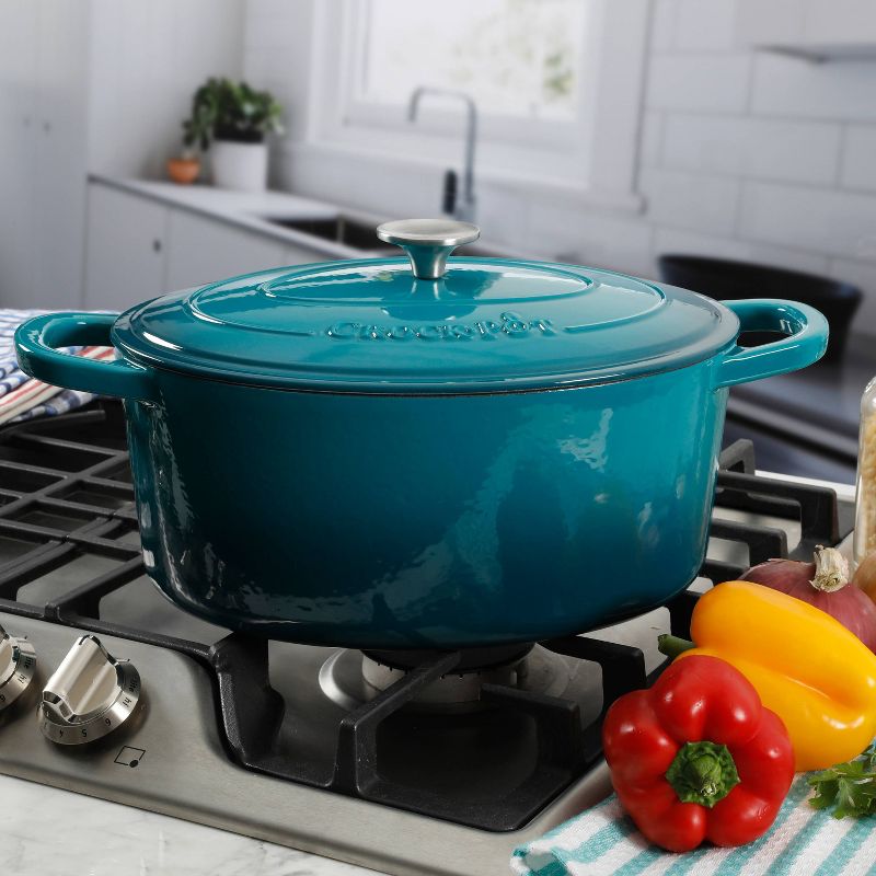 Crock Pot 7 Quart Oval Cast Iron Dutch Oven with Lid - Teal