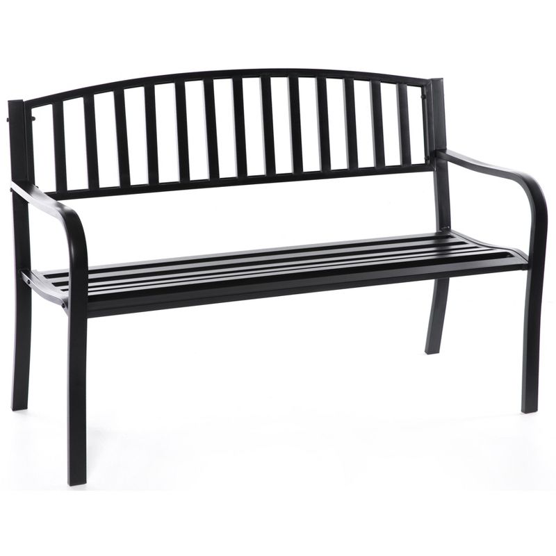 Gardenised Steel Garden Park Bench Cast Iron Frame Patio Lawn Yard Decor, Black