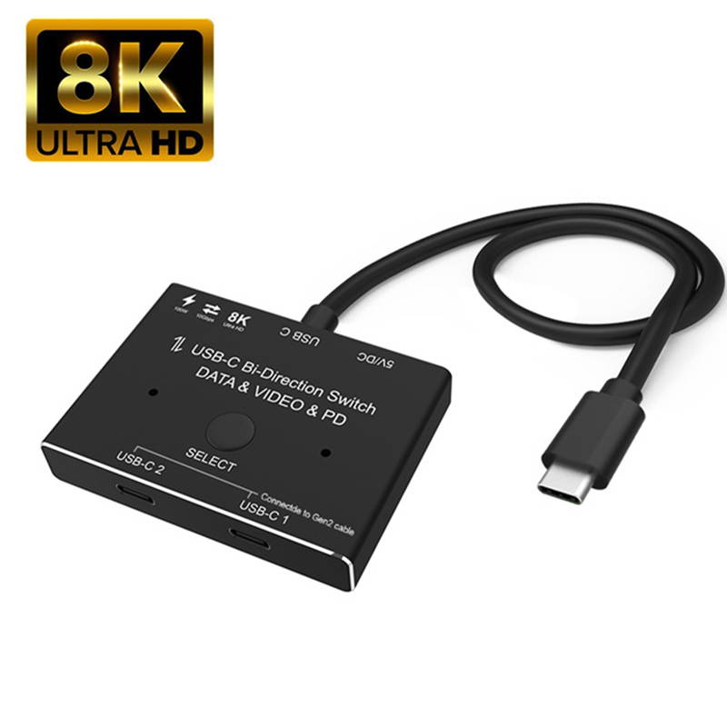 8K@60Hz USB-C Bi-Direction Switch Video DataTransmissions PD Charge1x2, 2x1 Switcher Splitter