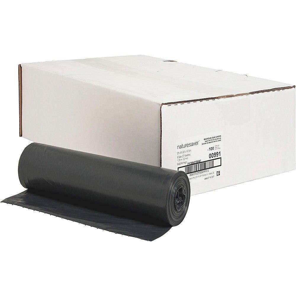 Nature Saver Trash Can Liners Rcycld 55-60 Gal 1.25mil 38"x58" 100/BX BK 00991