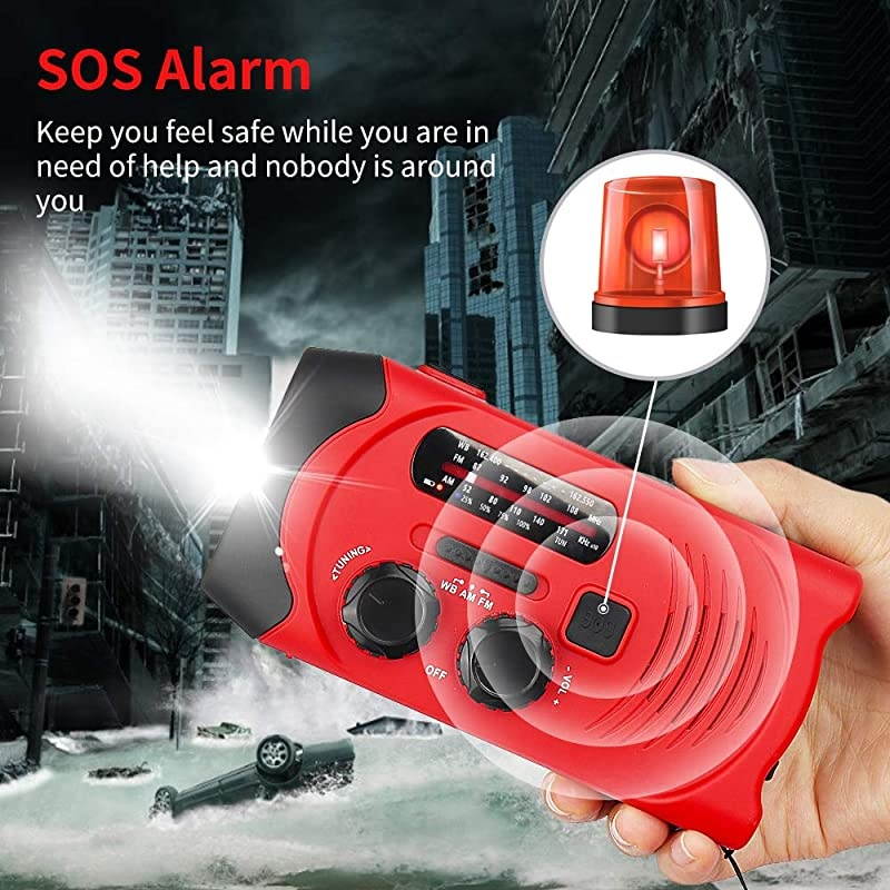 2021 Newest Version? Emergency Solar Hand Crank Radio, NOAA Weather Radio for Emergency with AM/FM, LED Flashlight, 2000mAh Power Bank and SOS Alarm,USB Mobile Phone Charger(Red)