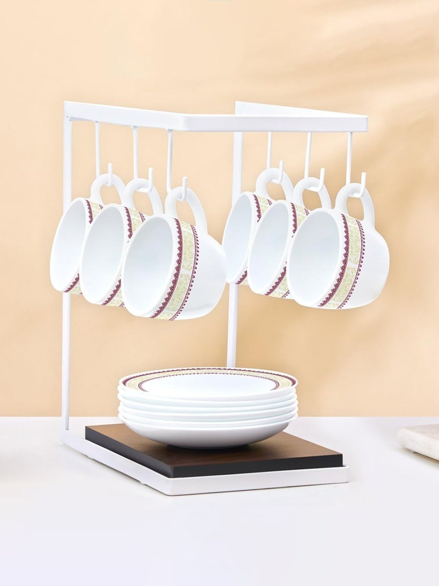 Larah by Borosil Multicolor Ceramic Opalware Cup and Saucer Set of 12 140ml