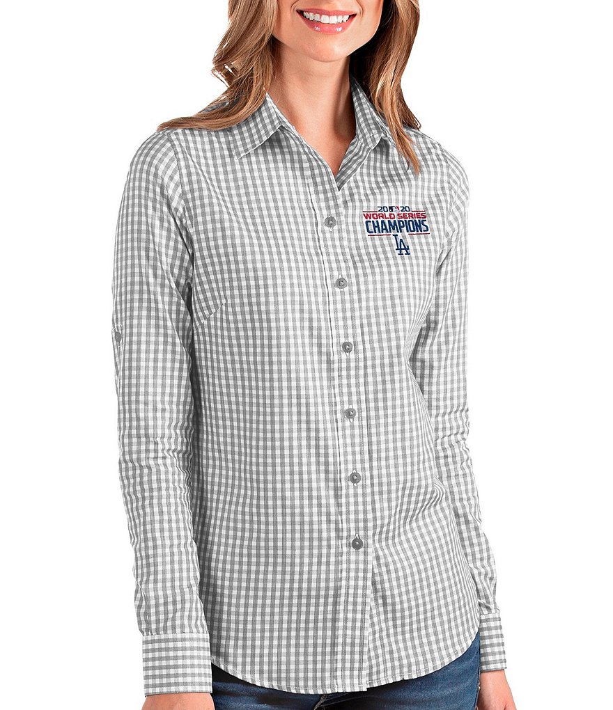 Antigua Women's MLB Los Angeles Dodgers 2020 World Series Champions Structure Long-Sleeve Gingham Woven Shirt