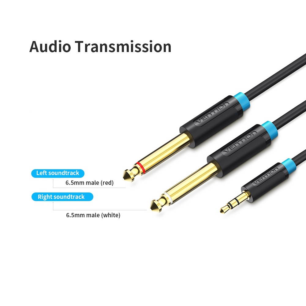 VENTION 3.5mm to Dual 6.5mm Audio Cable 3.5mm Male AUX to 6.35mm Splitter with Left and Right Soundtrack Switch for Phone Amplifier Speaker Stereo 1m/3.28ft Black