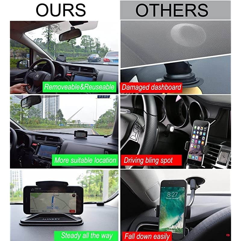 Cell Phone Holder for Car, Dashboard Anti-Slip Vehicle GPS Car Mount Universal for All Smartphones, Compatible iPhone XR XS Max X 8 7 6S Plus, Galaxy S10/S9 Plus S8 Note 9/8, LG V30, Pixel 3 XL