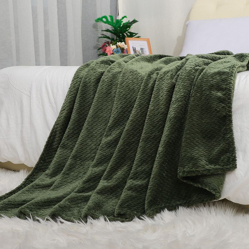 1 Pc Twin Polyester Flannel Fleece Bed Blankets Army Green  - PiccoCasa
