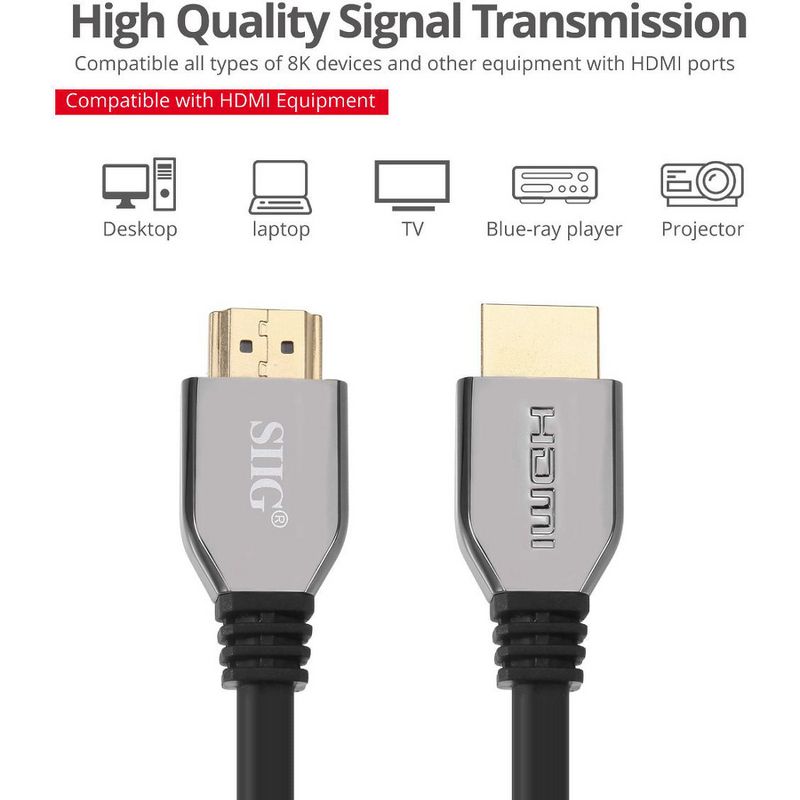 SIIG 8K Ultra High Speed HDMI Cable - 6.6ft - 6.60 ft HDMI A/V Cable for Audio/Video Device, Desktop Computer, Notebook, Blu-ray Player, TV, Projector
