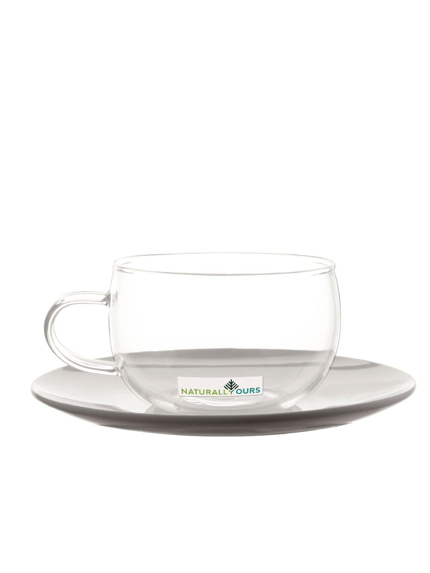NATURALLYOURS Borosilicate Glass Cup with Porcelain Saucer Set