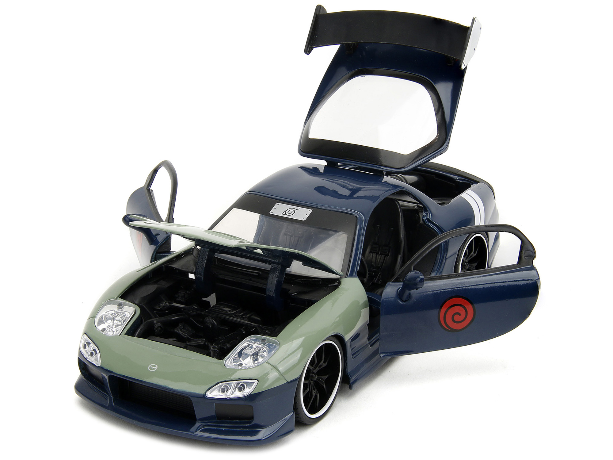 1993 Mazda RX-7 Candy Blue Metallic with Graphics and Chun-Li Diecast Figure "Street Fighter" Video Game "Anime Hollywood Rides" Series 1/24 Diecast Model Car by Jada