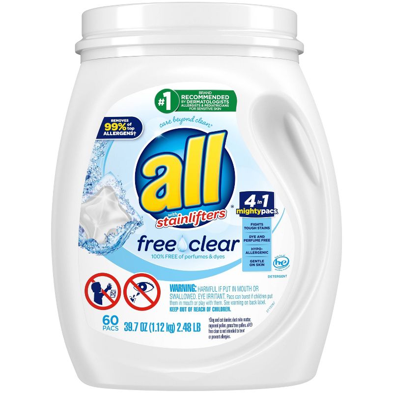 All Mighty Pacs Free Clear Laundry Detergent Pacs - 60ct