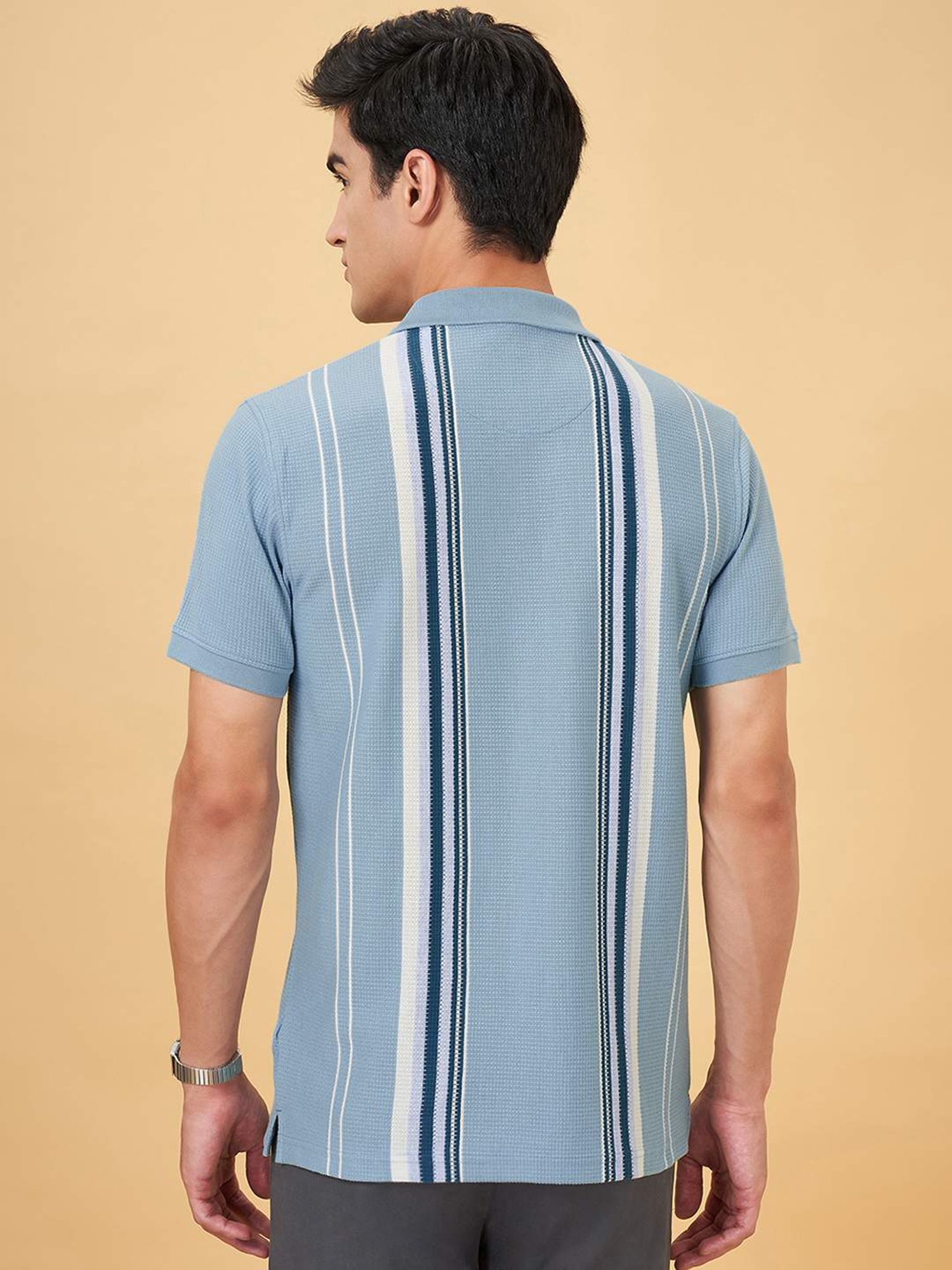 Byford By Pantaloons Blue Slim Fit Striped Polo T-Shirt