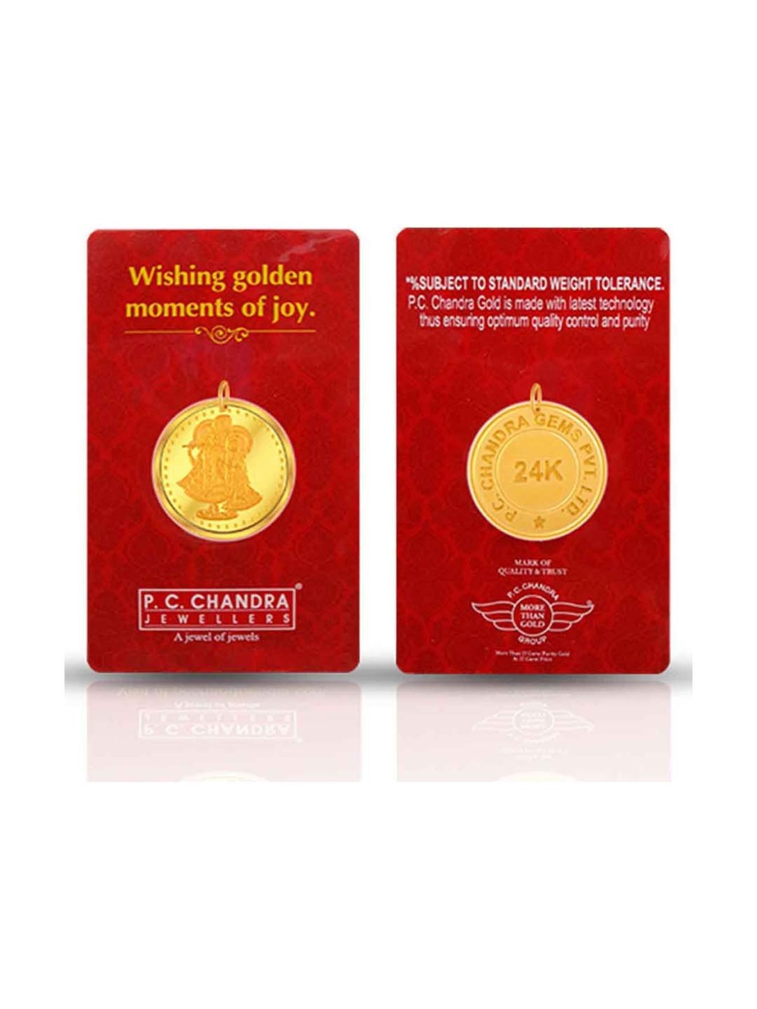 P.C. Chandra Jewellers 24k (999) 10gm Yellow Gold Radha-Krishna Coin Pendant