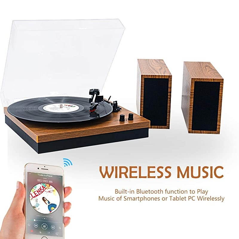 Retro BeltDrive Bluetooth Turntable with Separable Stereo Speakers3 Speed Vinyl Record PlayerYellow Brown