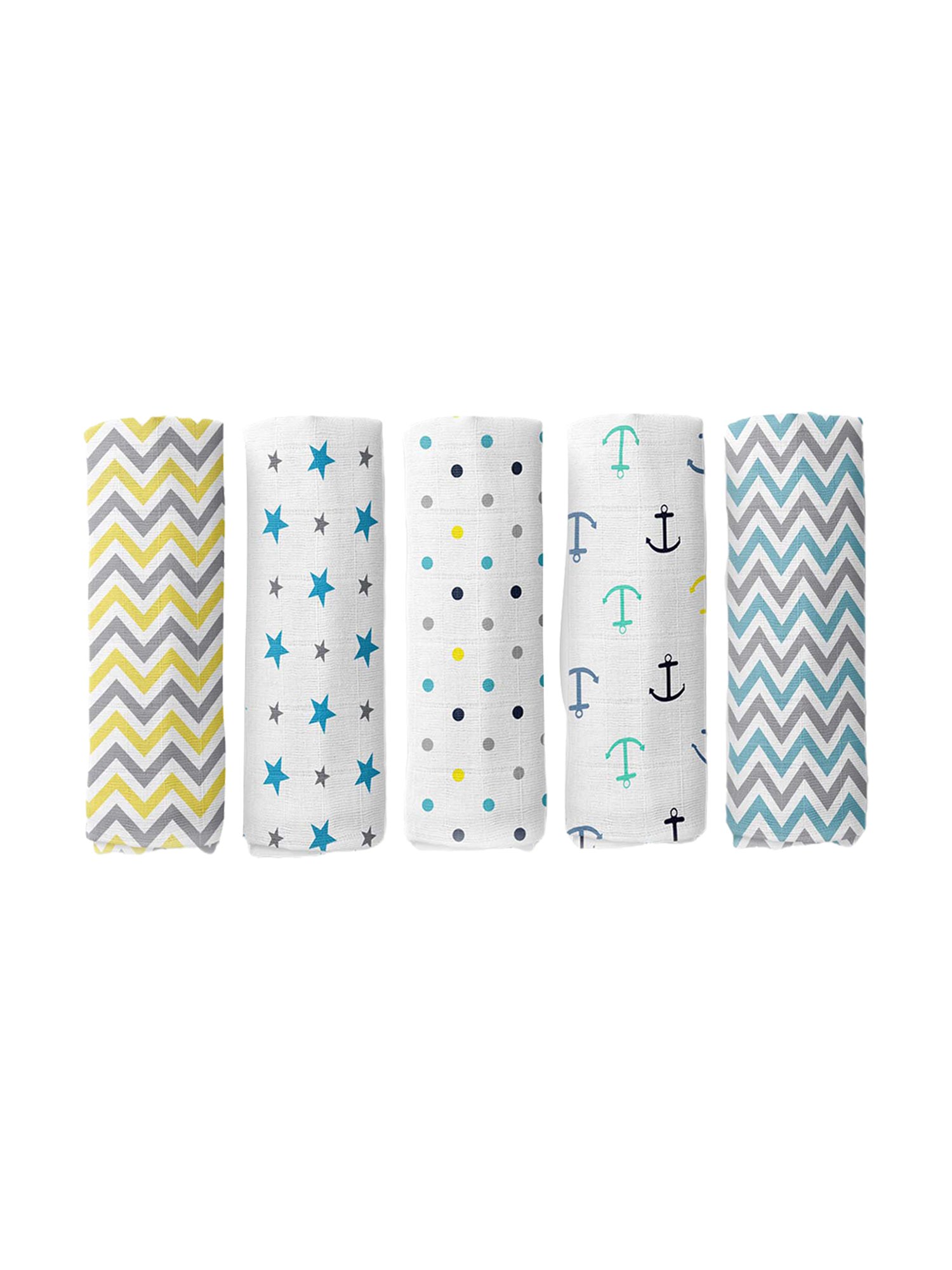 Haus & Kinder Printed Multicolor 40 TC Cotton New Born Swaddle Wrap - Set of 5