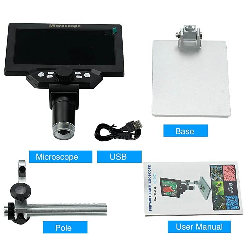 7 inch LCD Digital USB Microscope, 12MP 1-1200X Magnification Handheld Camera Video Recorder with screen,8 LED Light,Rechargeable Battery for Circuit Board Repair Soldering PCB Coins jewelry