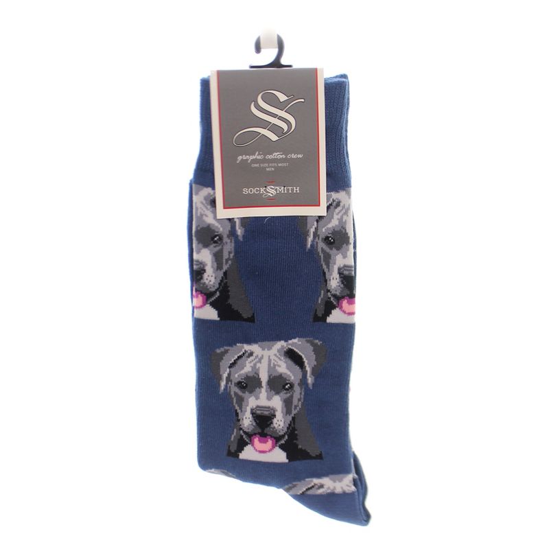 Novelty Socks 10.0" Pit Bull Blue Cotton Crew Dog Socksmith  -  Socks