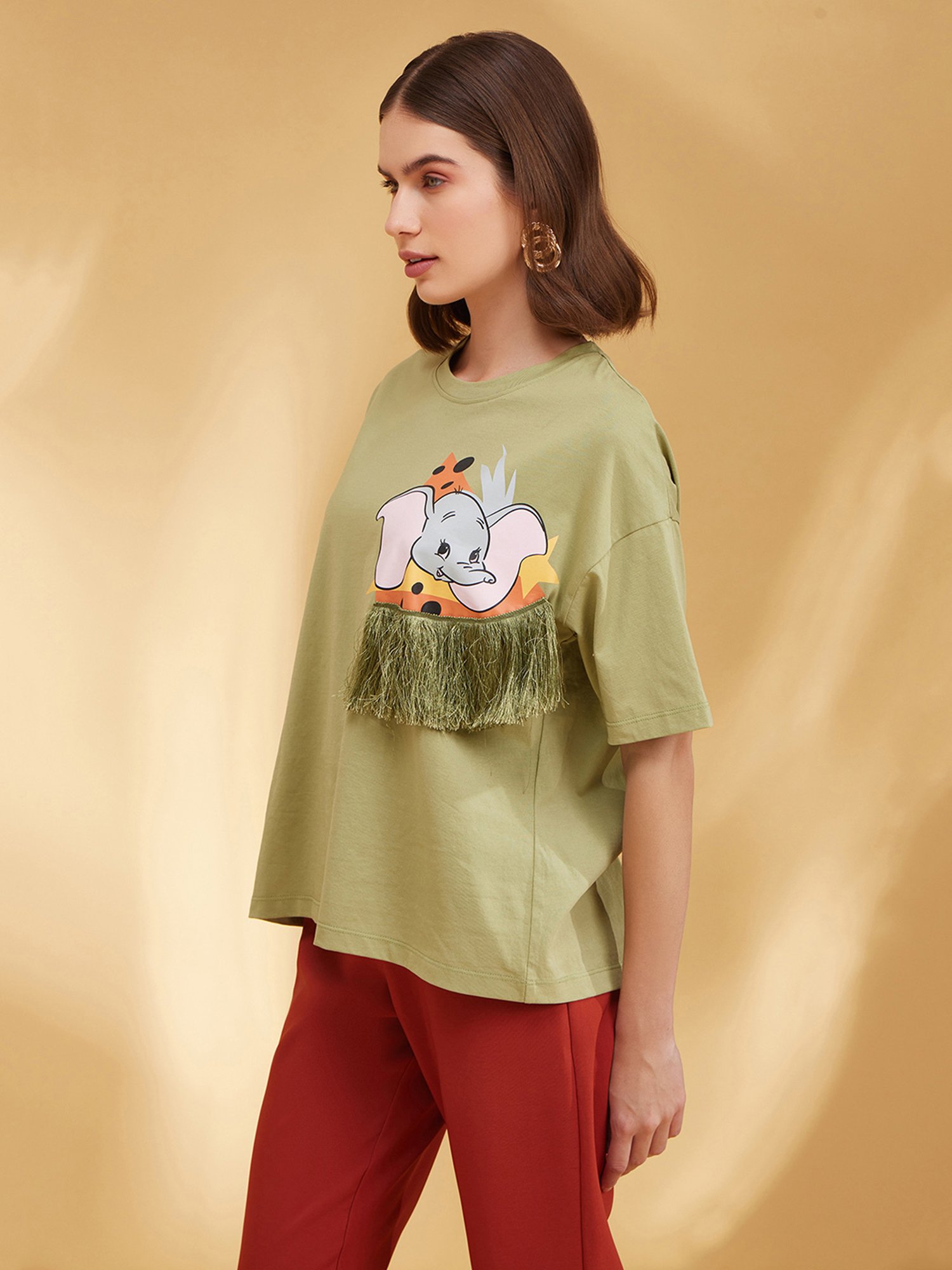 Kazo Olive Printed Oversized T-Shirt